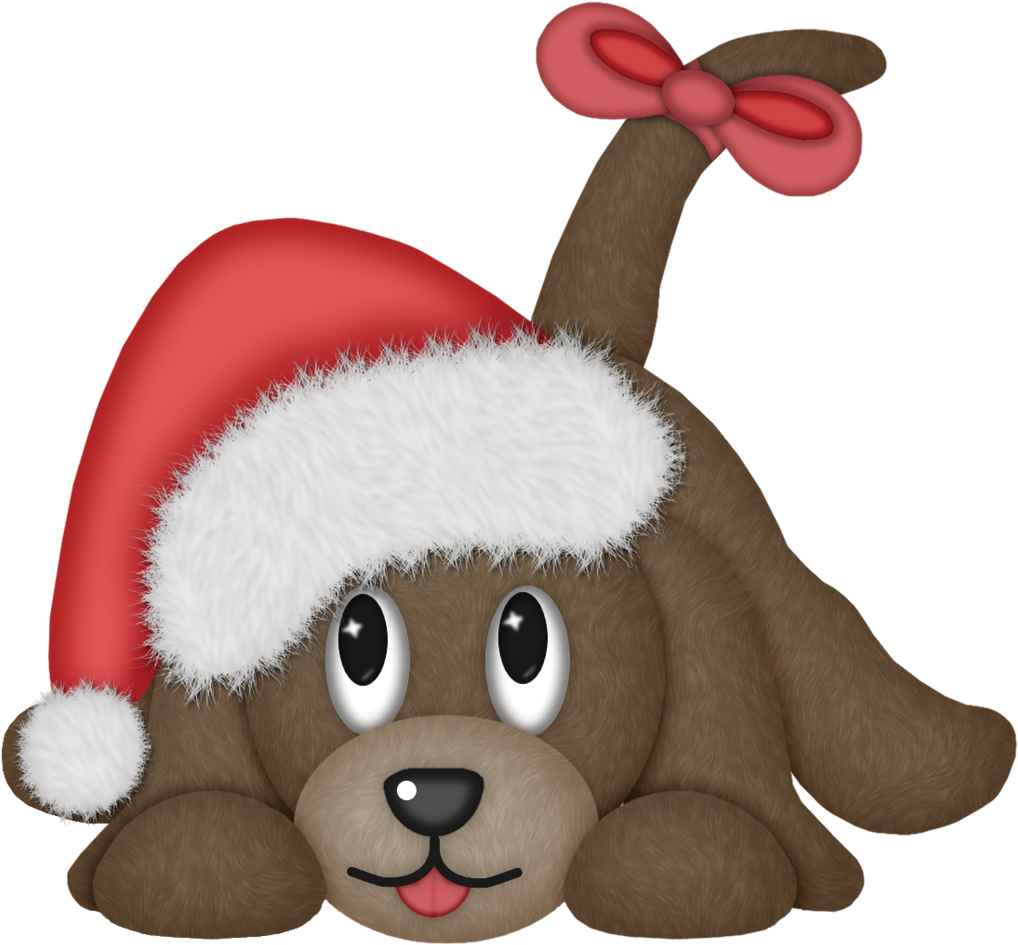 Christmas Puppy Cartoon Santa Hat PNG