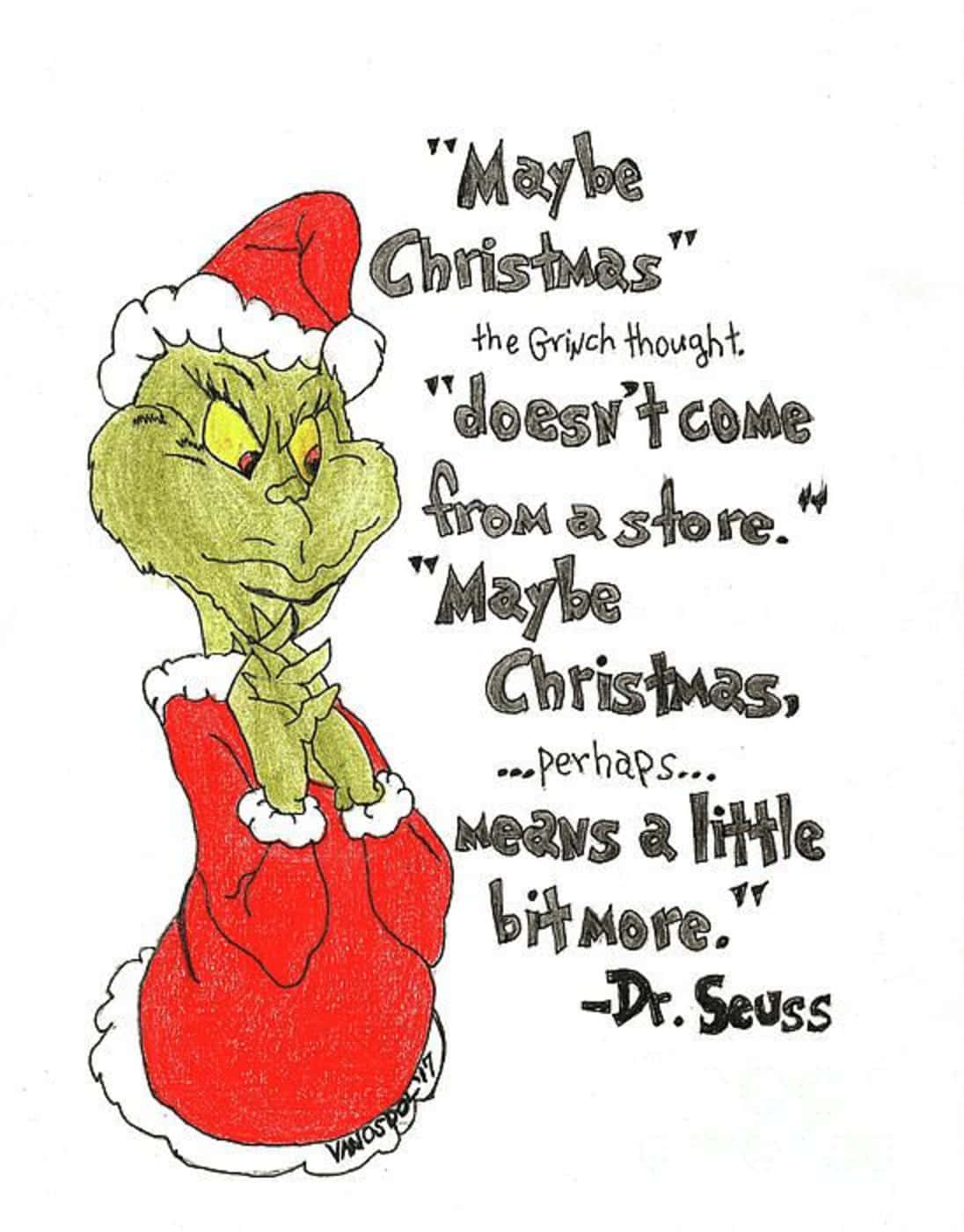 Eingrinch Mit Weihnachtsmütze Und Einem Zitat Von Dr. Seuss Wallpaper