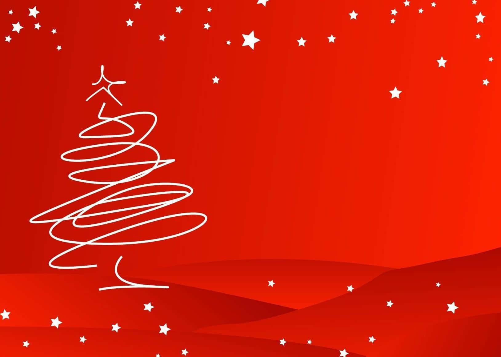 Christmas Tree On Red Background With Stars