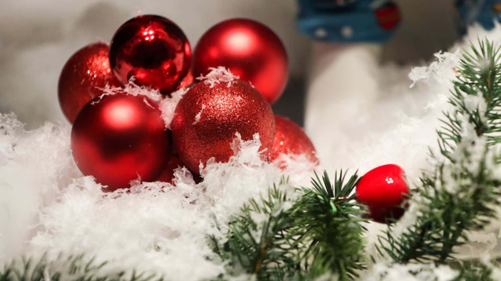 Christmas Red Ornaments Snow Wallpaper