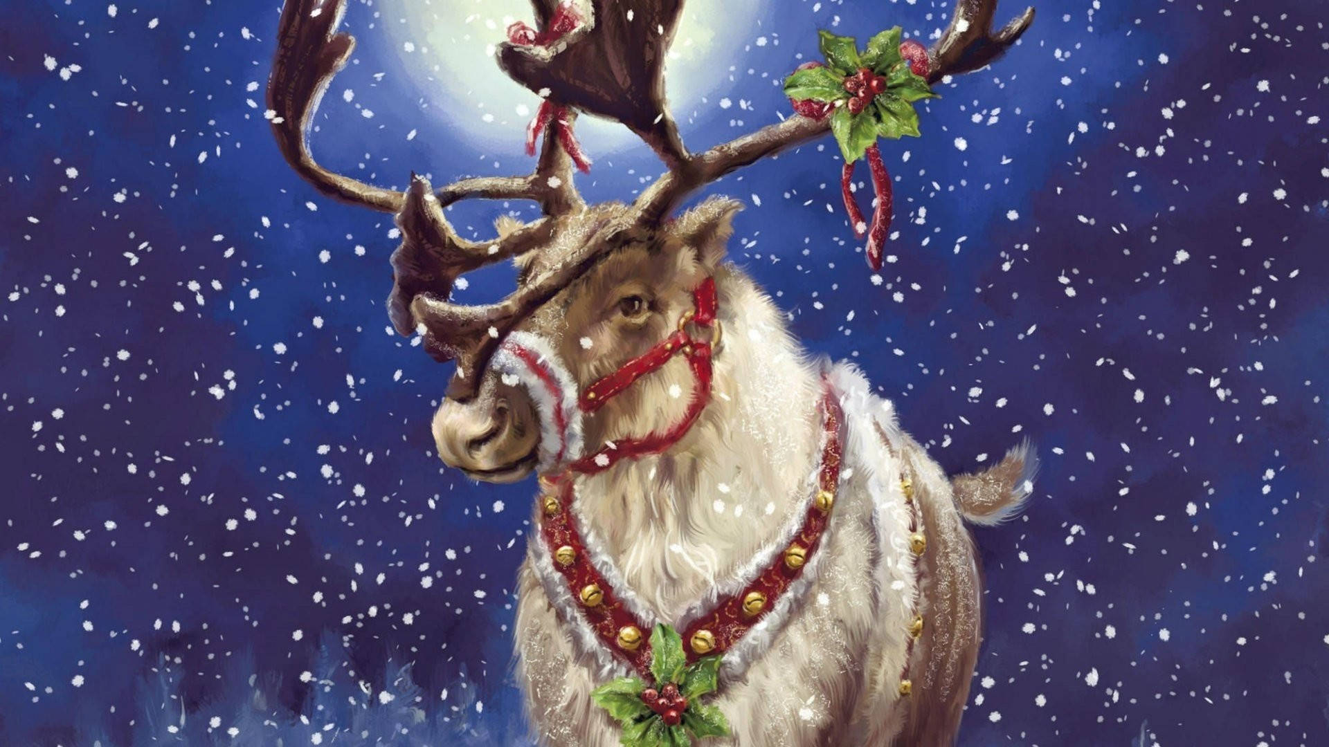 Christmas Reindeer Digital Painting Wallpaper