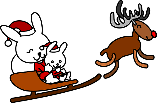 Christmas Reindeerand Bunnies Sleigh Ride PNG