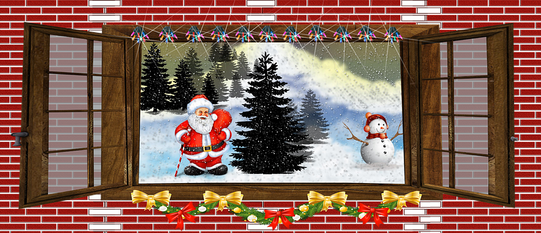 Christmas Santa Snowman Window Scene PNG