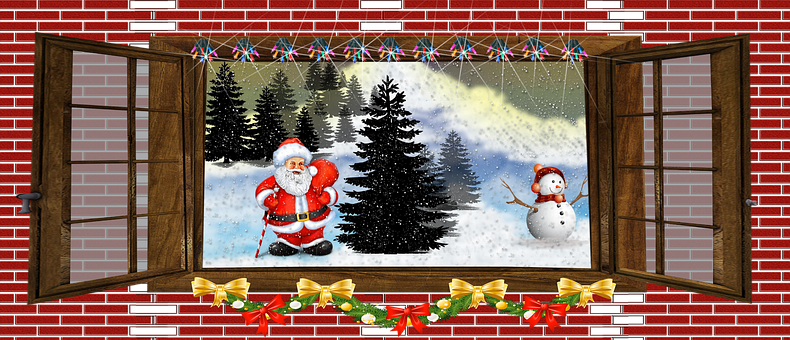 Christmas Santa Snowman Window Scene.jpg PNG