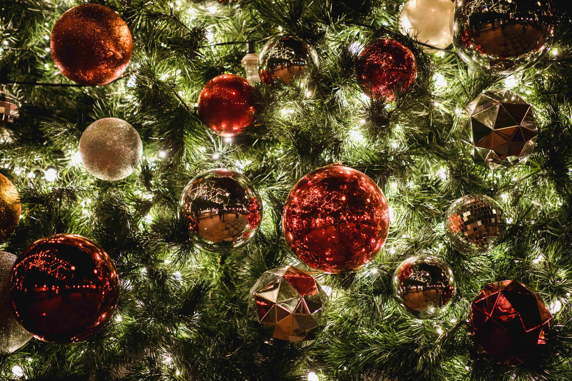 Ornamented Tree Tight Shot Christmas Scene Background