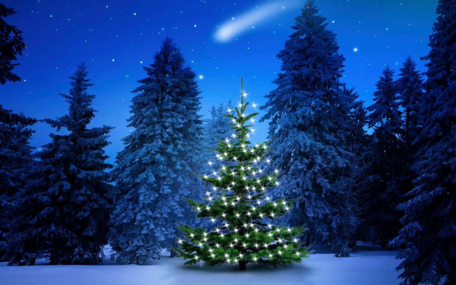 Fondode Pantalla De Navidad Con Estrella Fugaz Y Nieve