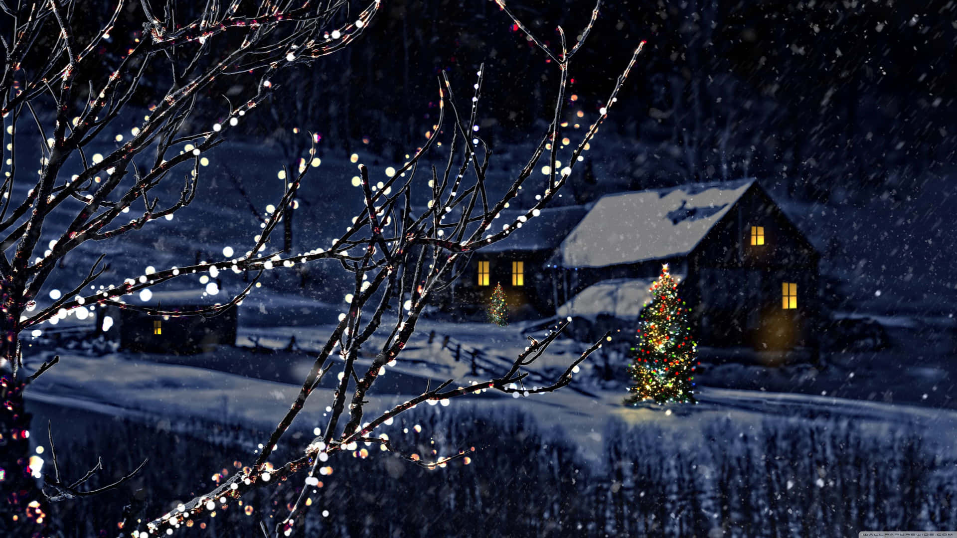 Hintergrundmit Landschaft, Verschneitem Weihnachtshaus