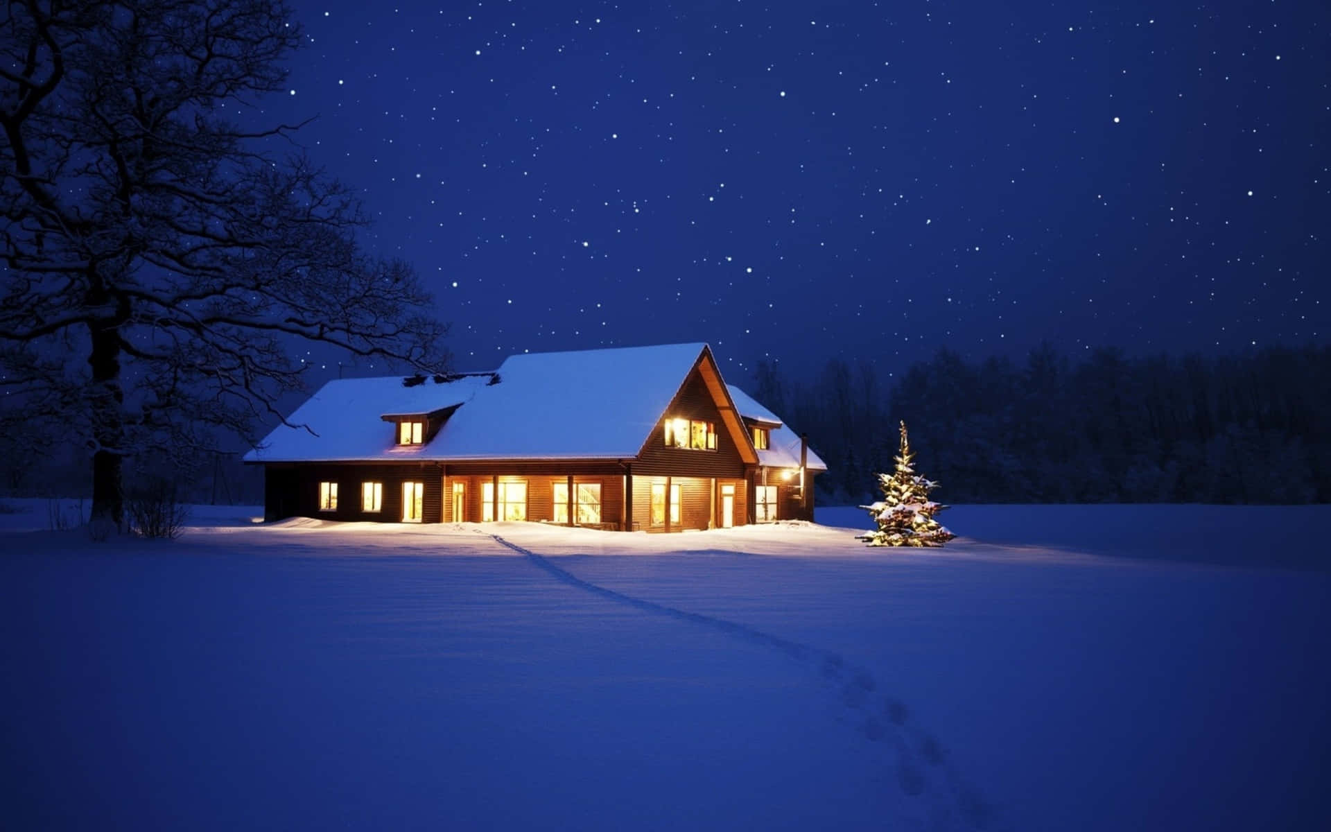 Christmas House Snow Theme Landscape Background