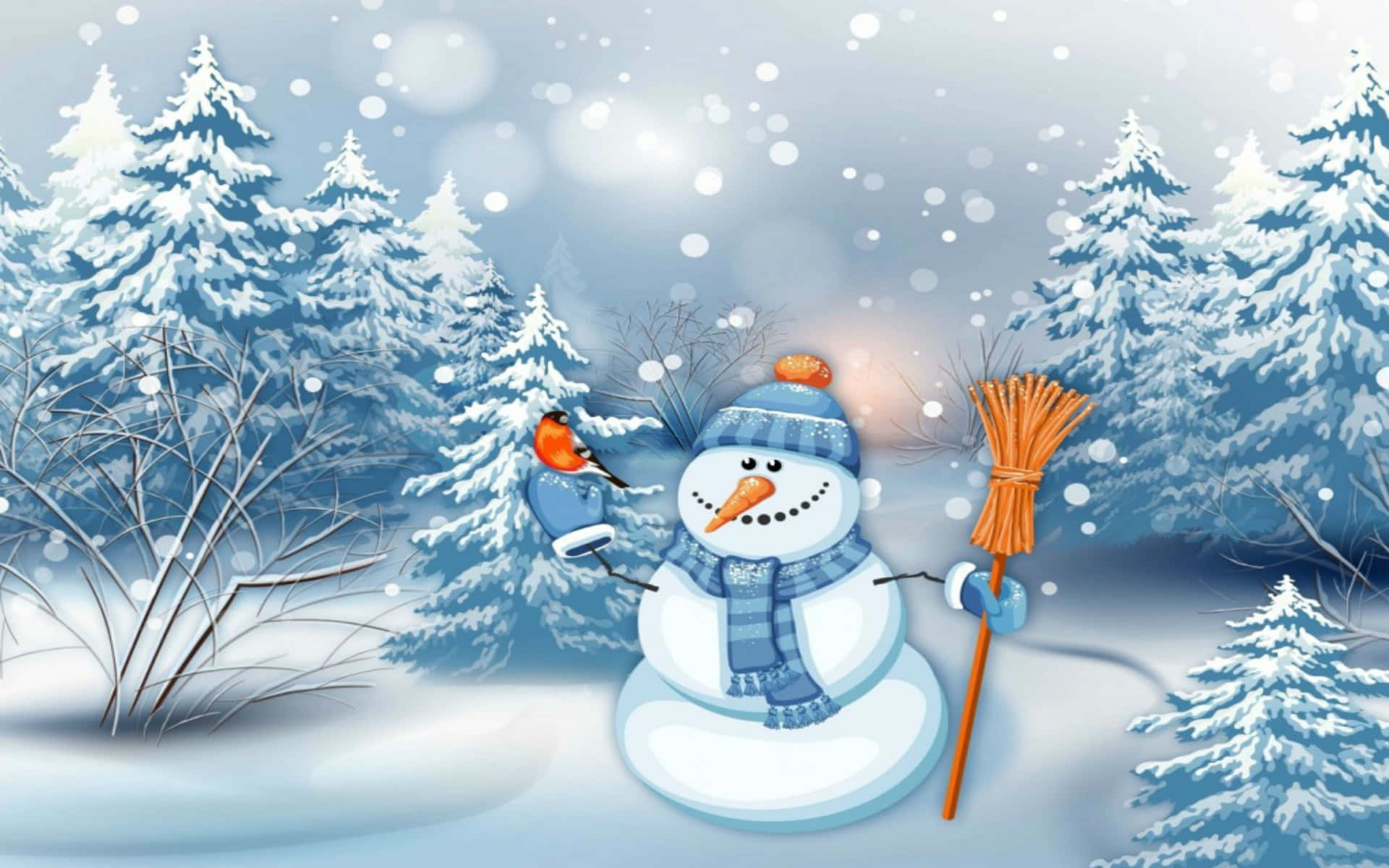 Snowman And Christmas Tree For Snow Background