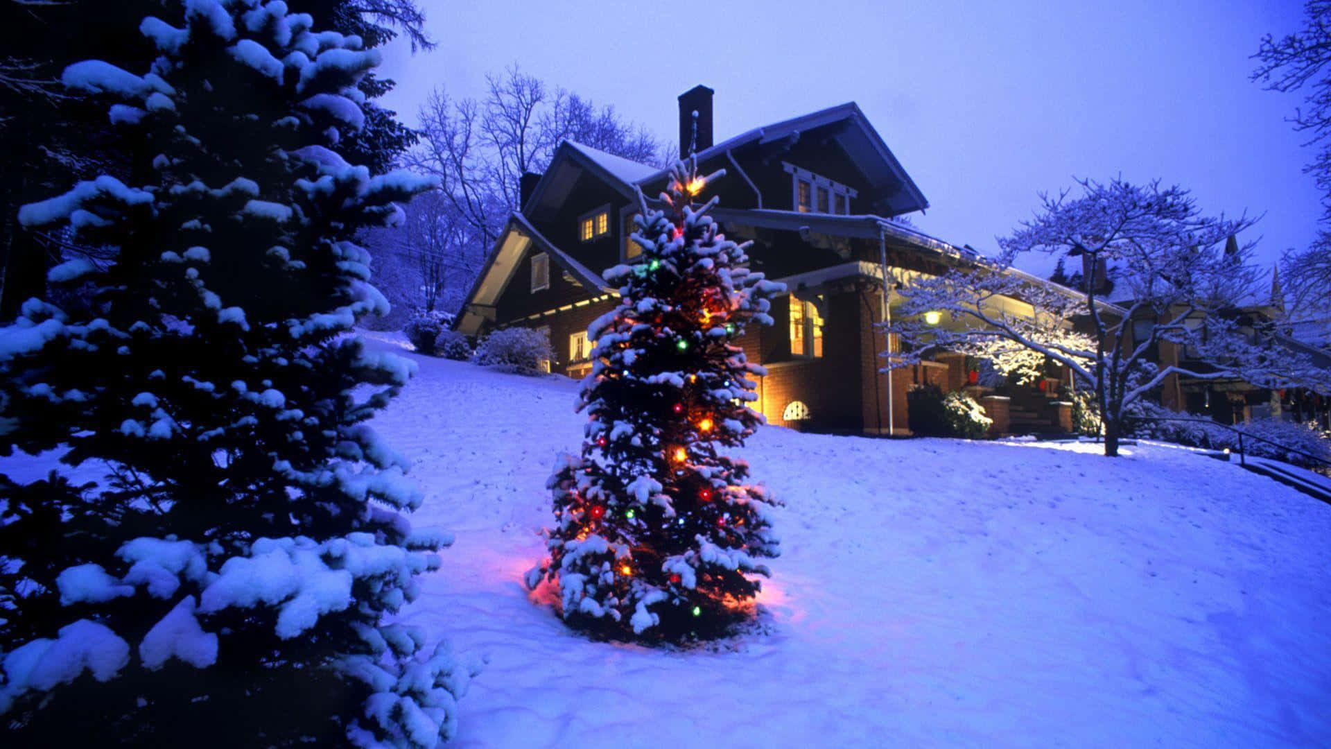 Christmas Season Snow House Background