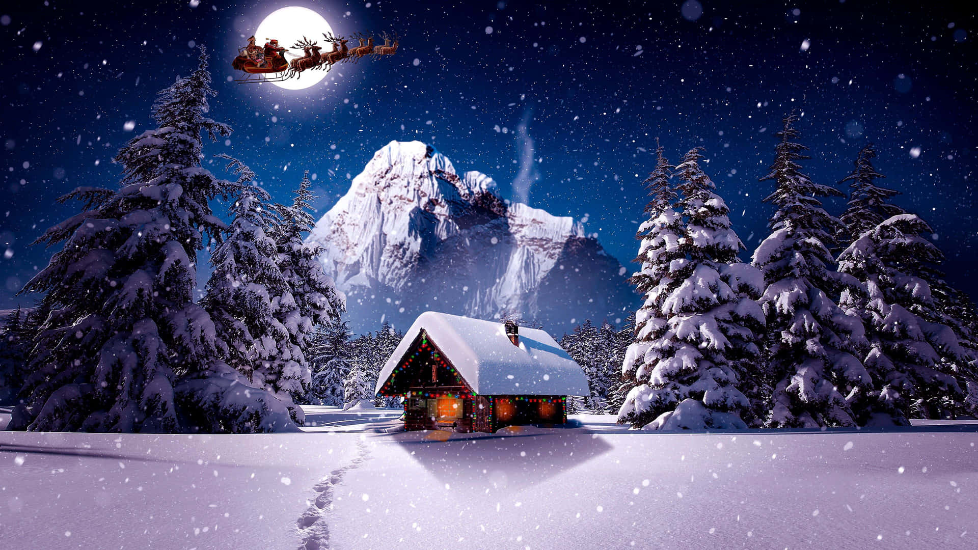 Christmas House Snow And Santa Claus Background