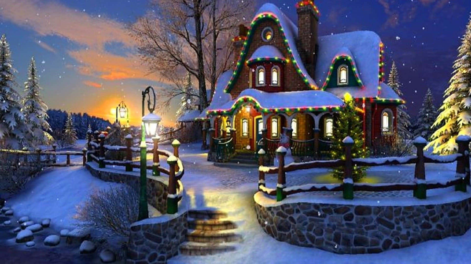 Smukke landskabs hus jul sne baggrund