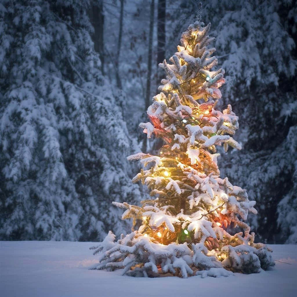 Fondode Pantalla De Un Árbol De Navidad Colorido En Vertical Con Nieve.