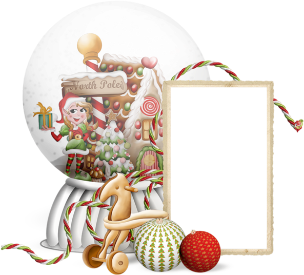 Christmas Snow Globe Framewith Elfand Toys PNG