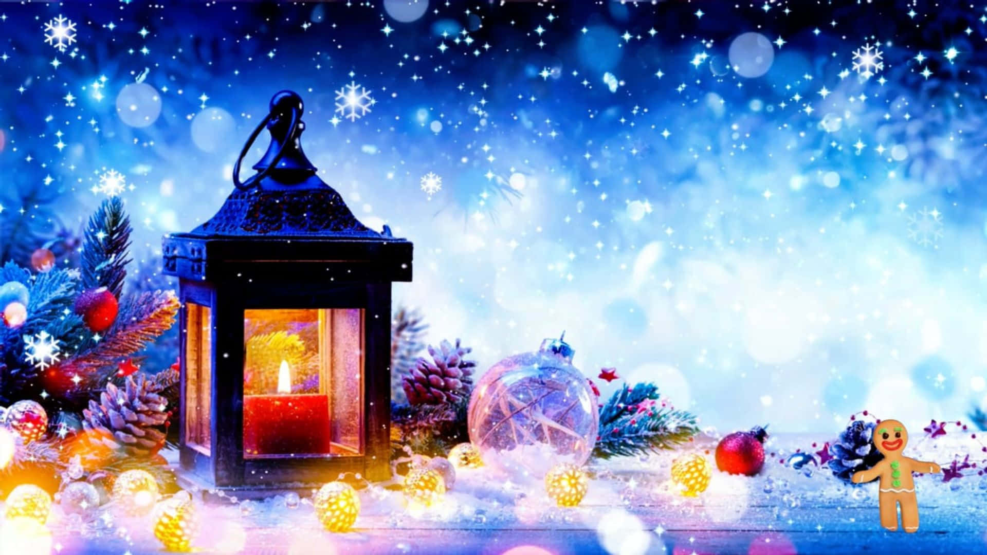 Christmas Snow Lantern Scene Wallpaper