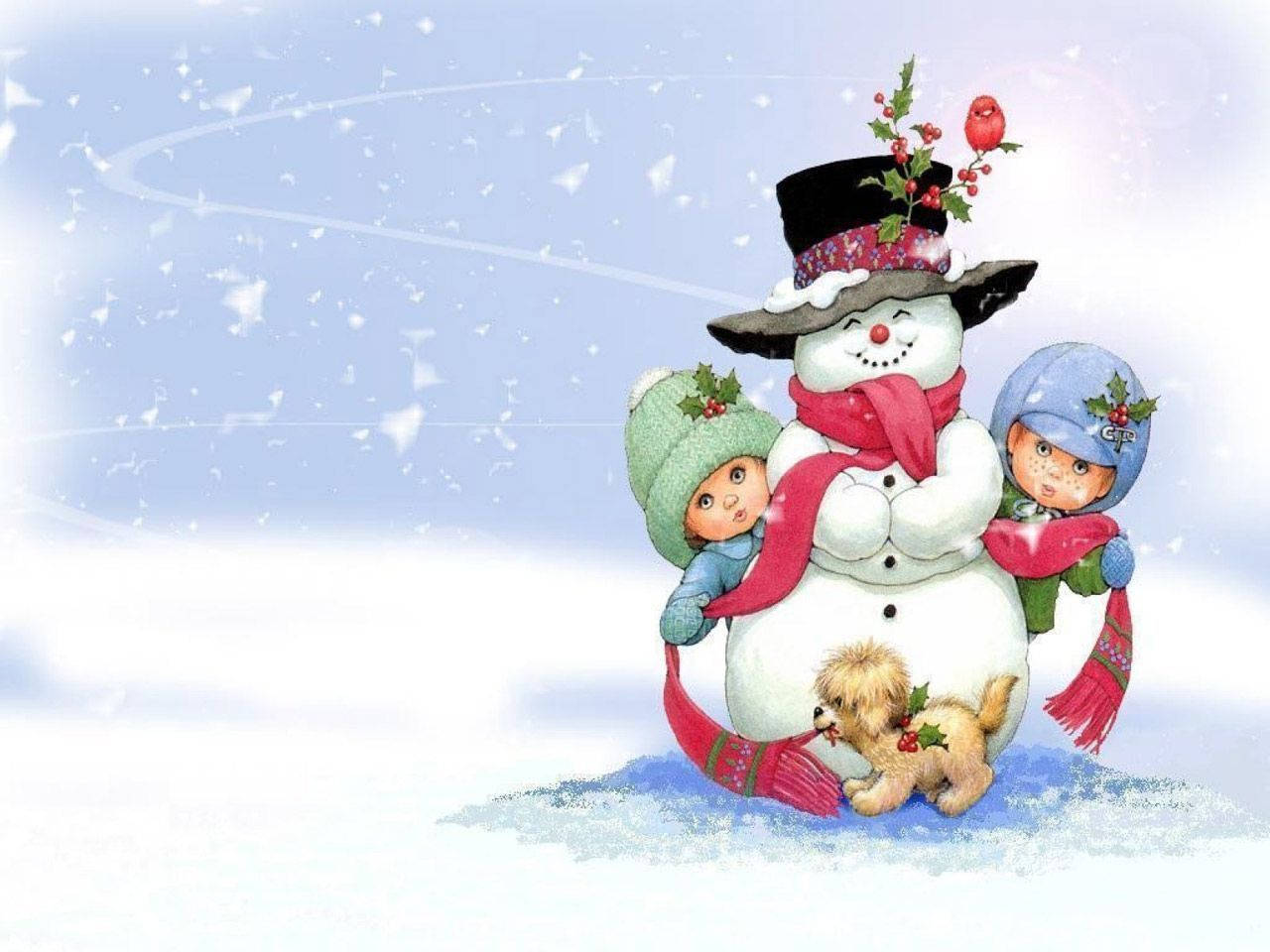 Christmas Snowman And Kids Wallpaper