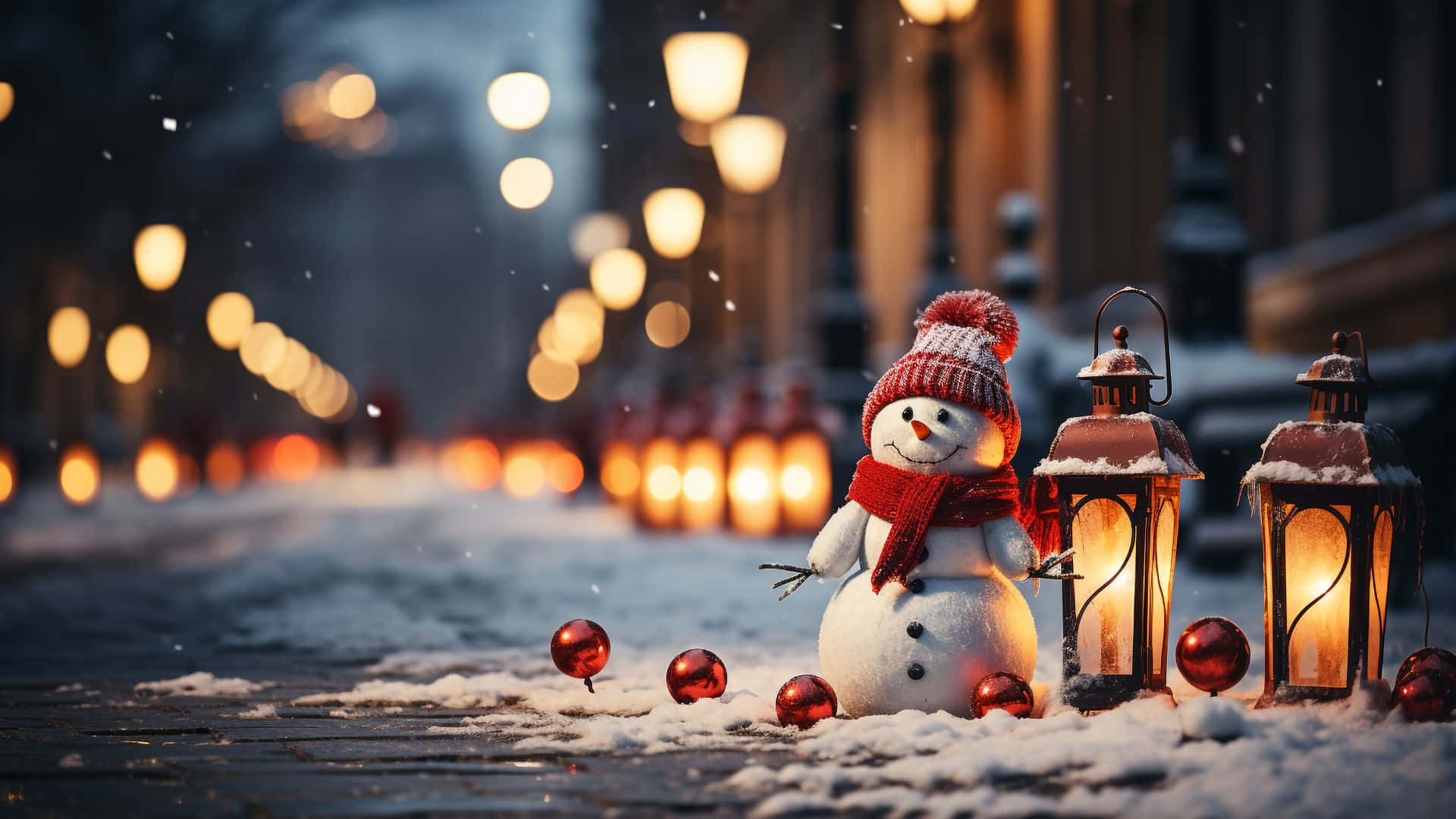 Christmas Snowman Lanterns Wallpaper