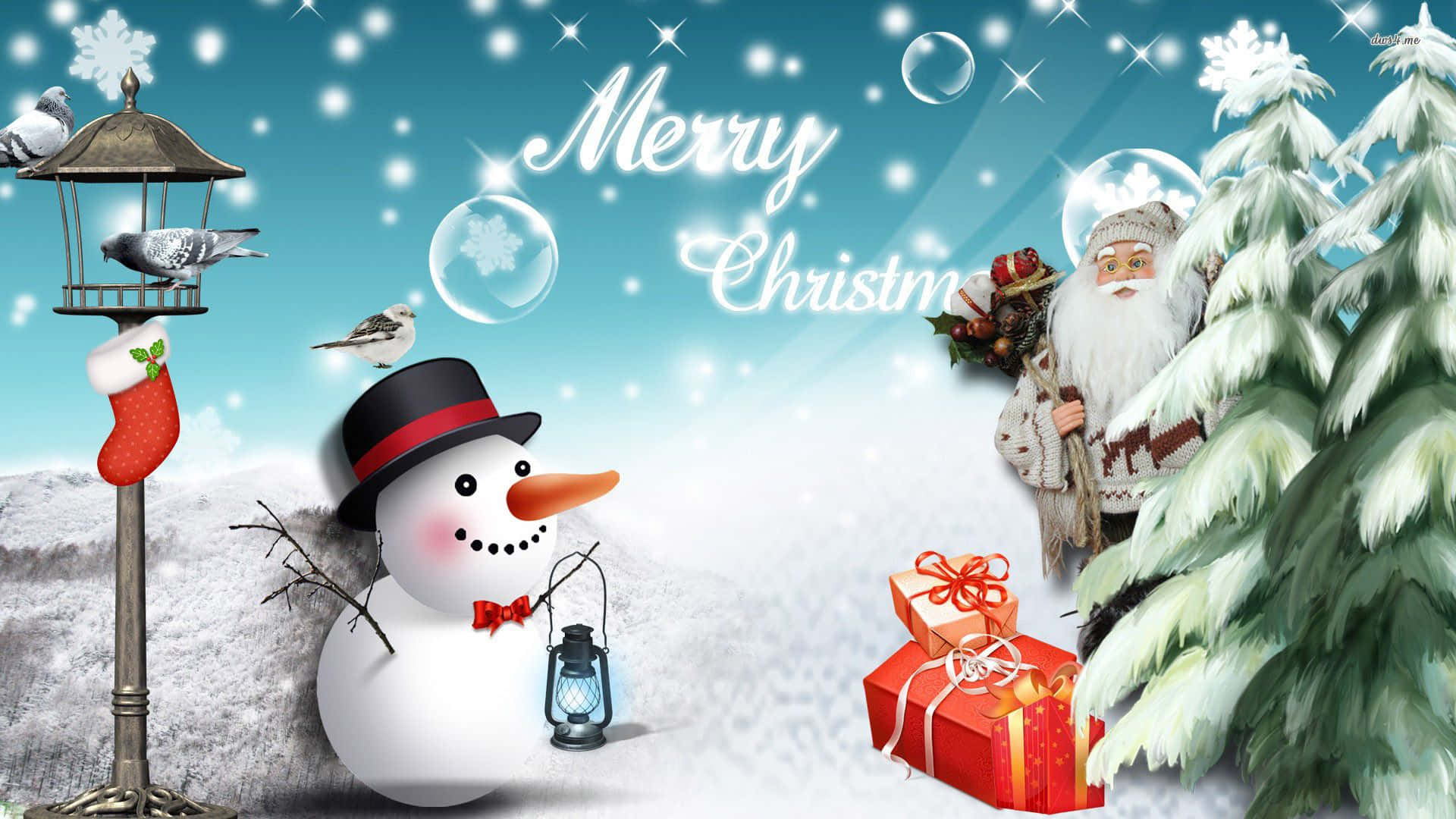 Christmas Snowman Santa Claus Wallpaper