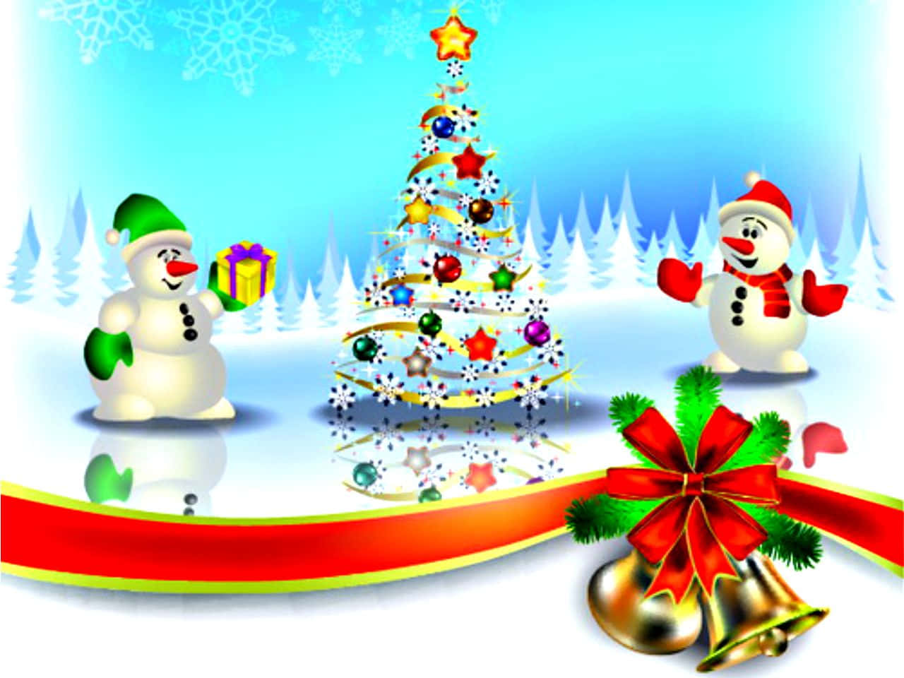 Christmas Snowmen Decorated Tree Wallpaper