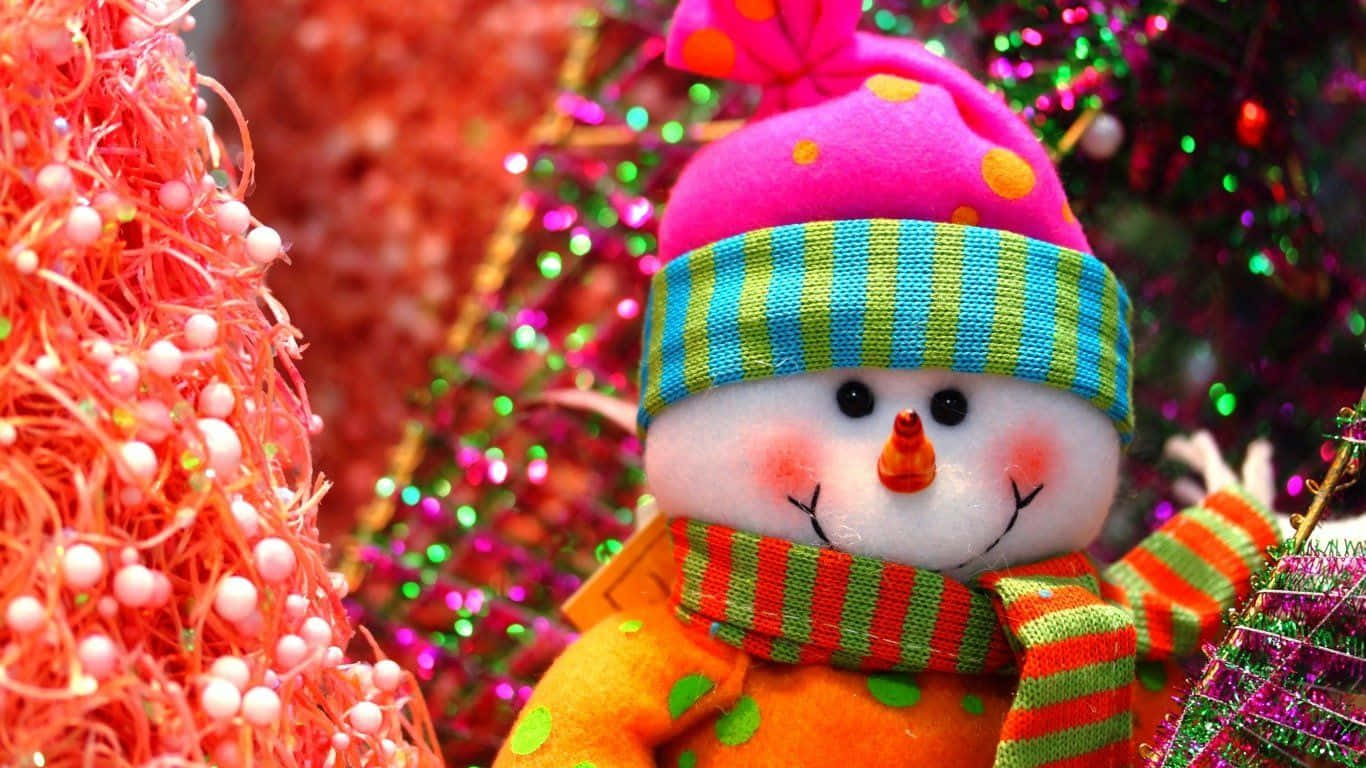 Christmas Snowman Colorful Winter Clothes Wallpaper