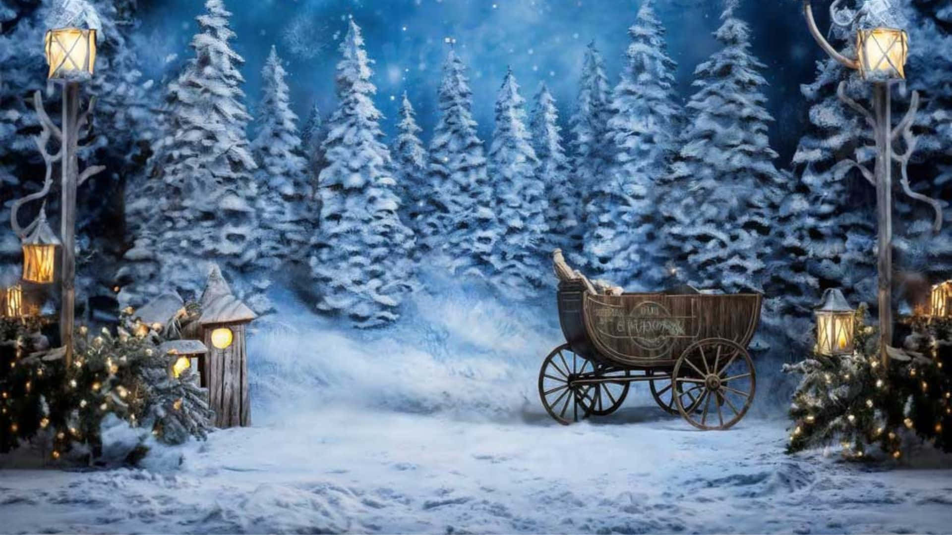 Christmas Snowy Forest Scene Wallpaper