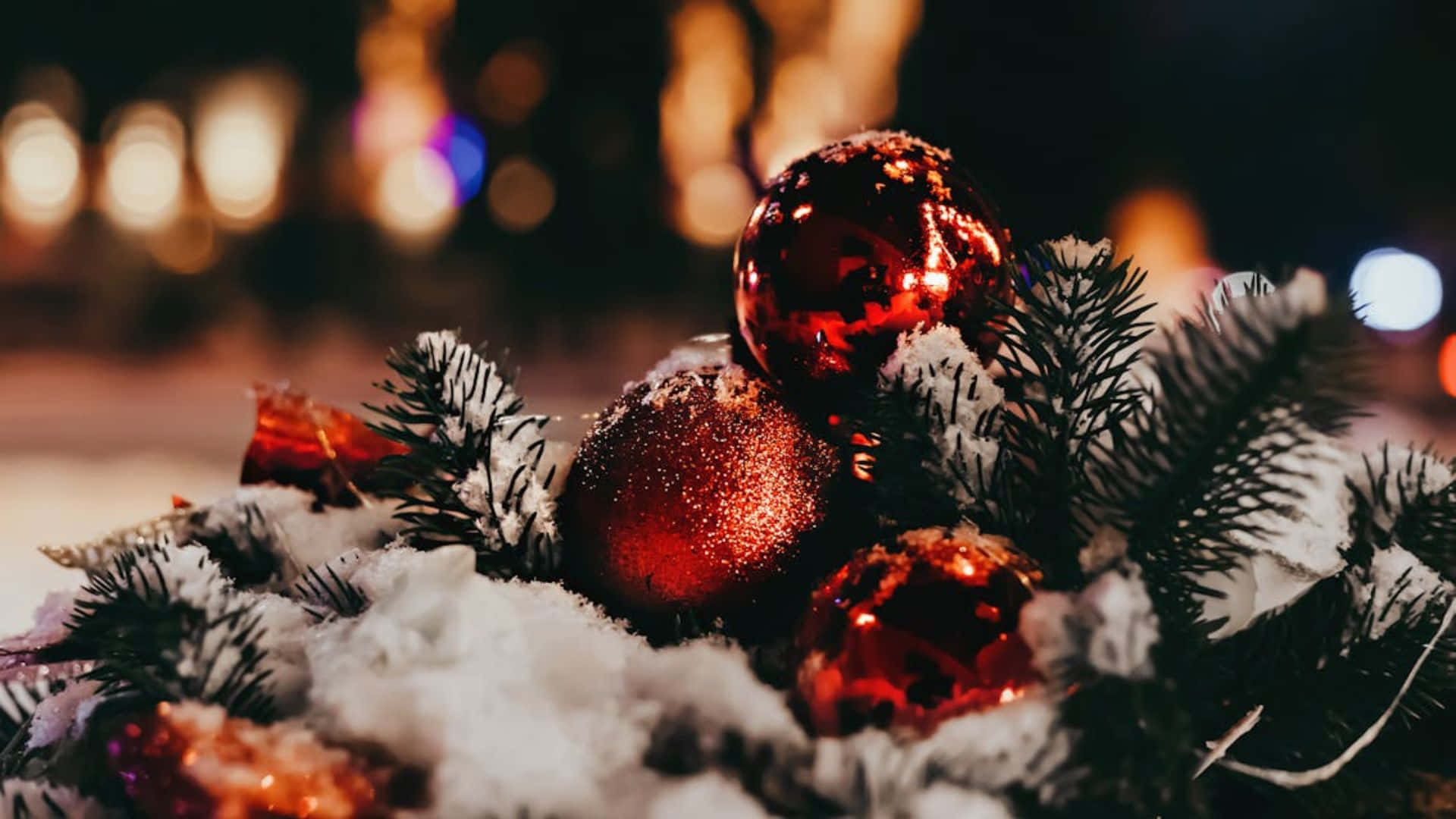 Christmas Snowy Pine Decoration Wallpaper