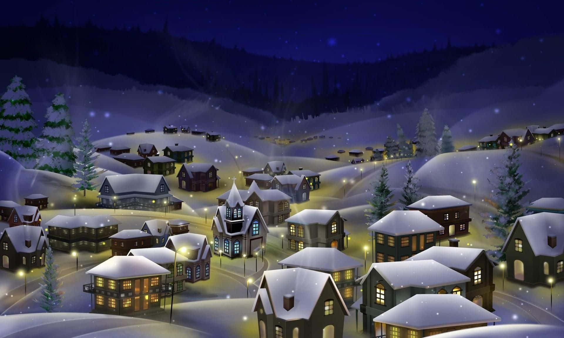Christmas Snowy Village Wallpaper