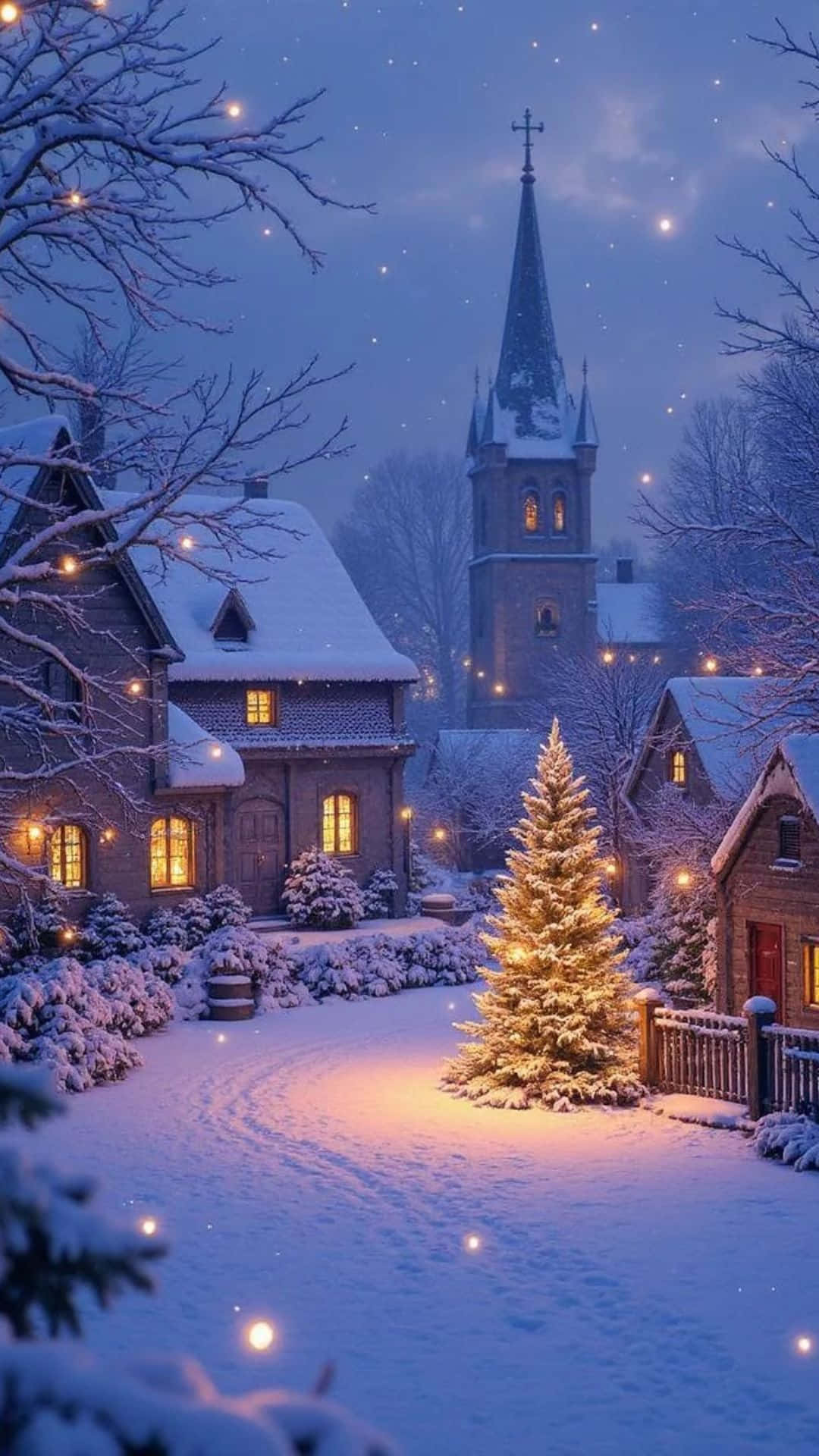 Christmas Snowy Village Wallpaper