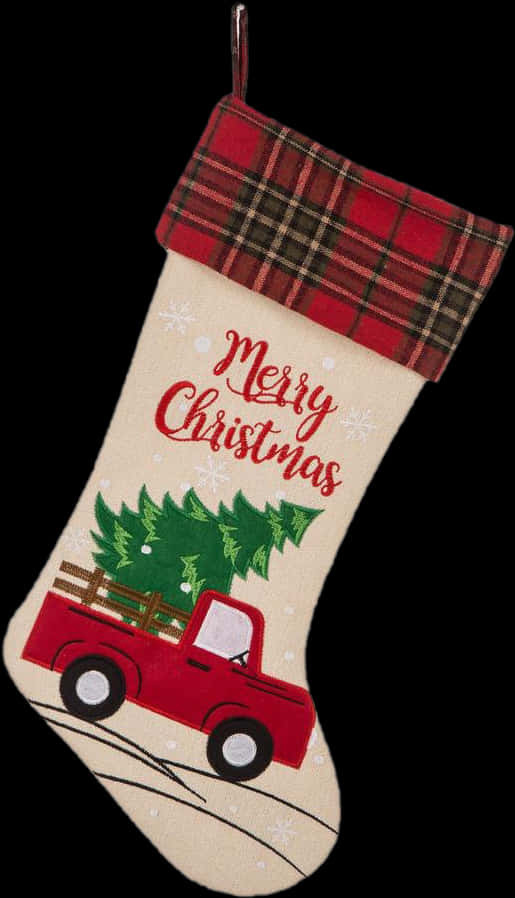 Christmas Stocking Red Truck Design PNG