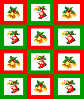 Christmas Stockingand Bells Pattern PNG