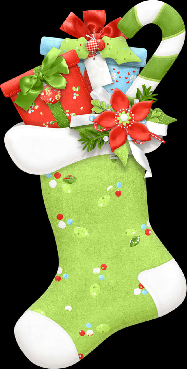 Christmas Stockingwith Giftsand Candy Cane PNG