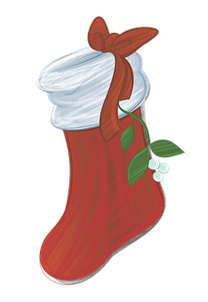 Christmas Stockingwith Mistletoeand Bow PNG