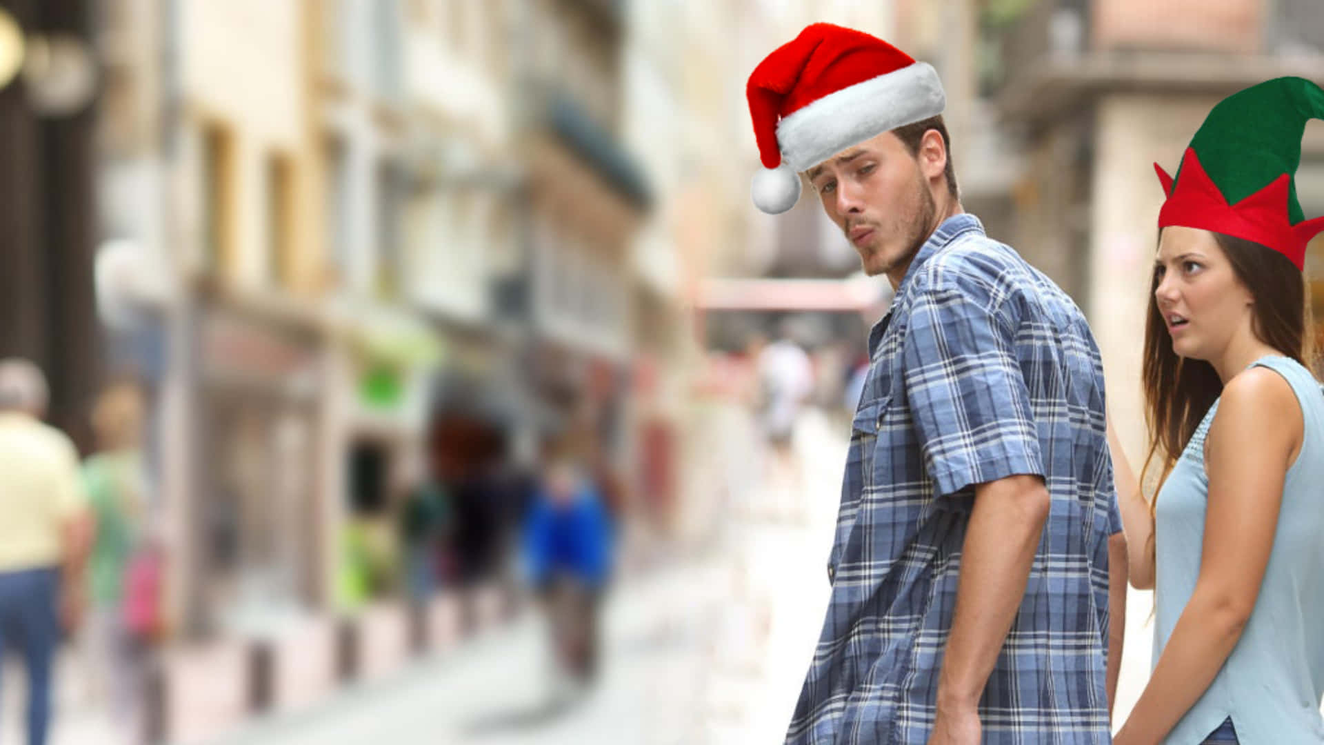 Festive Distracted Boyfriend Meme Christmas Teams Background
