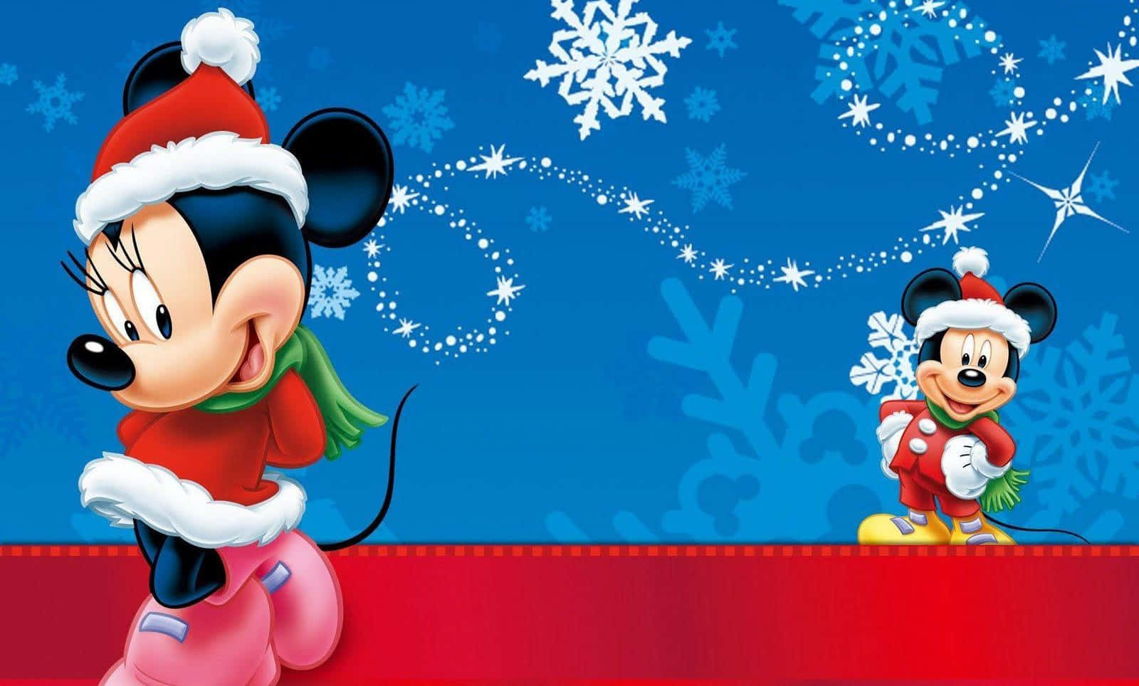 Mickey Mouse And Santa Claus In Santa Claus Hats