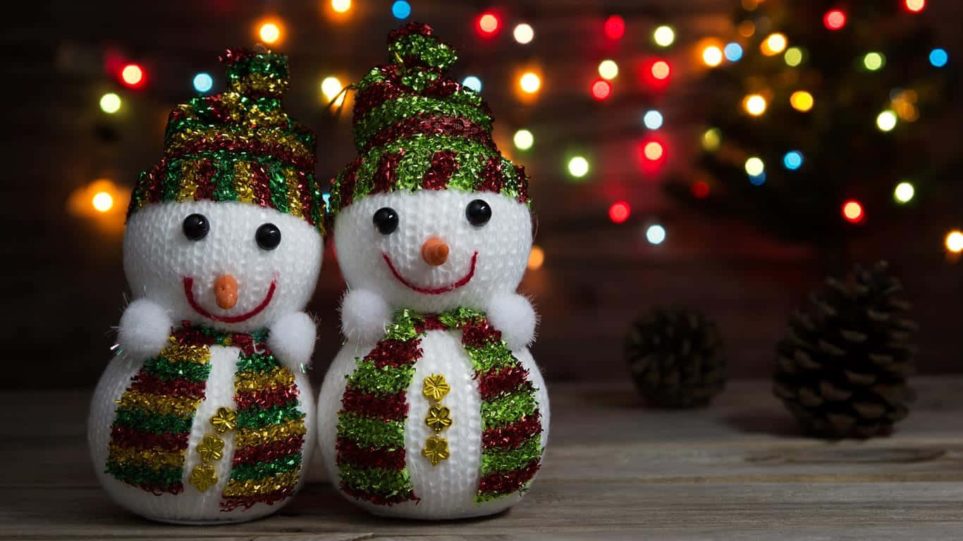 Two Snowman Dolls Christmas Teams Background