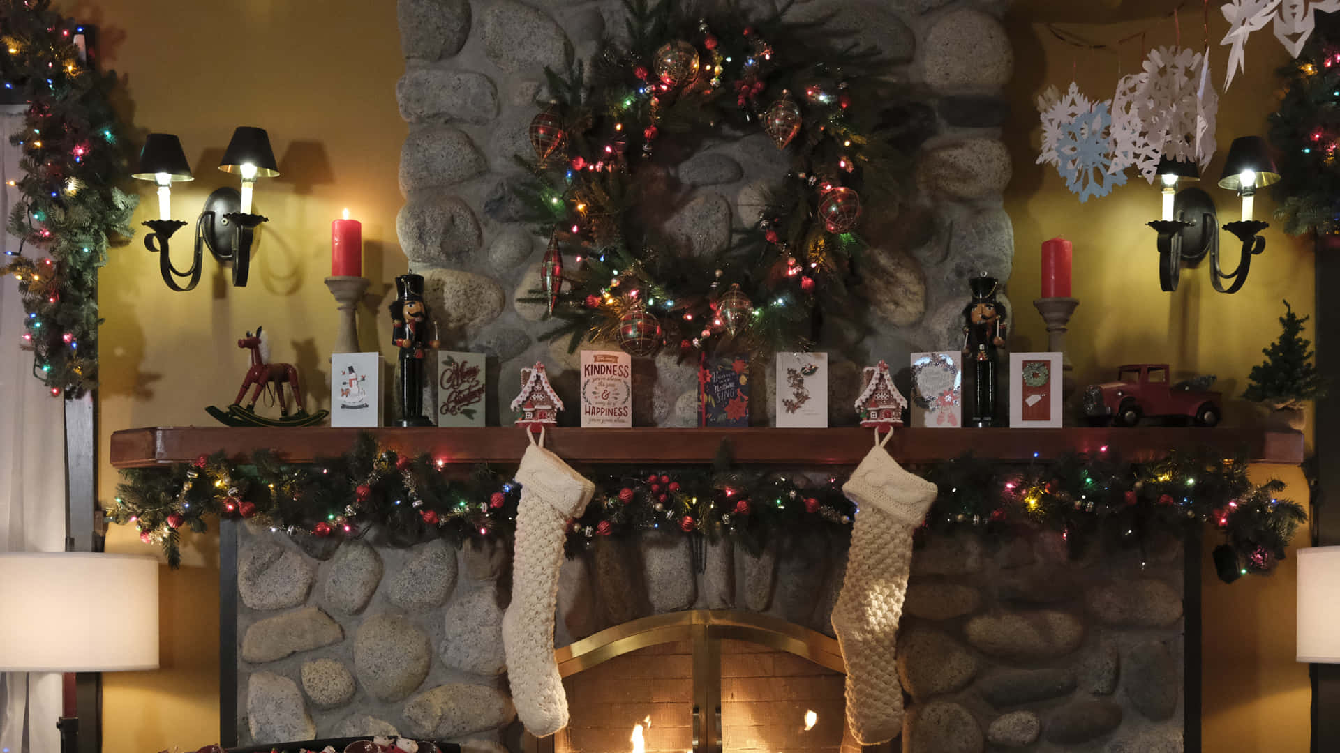 Festive Fireplace Christmas Teams Background