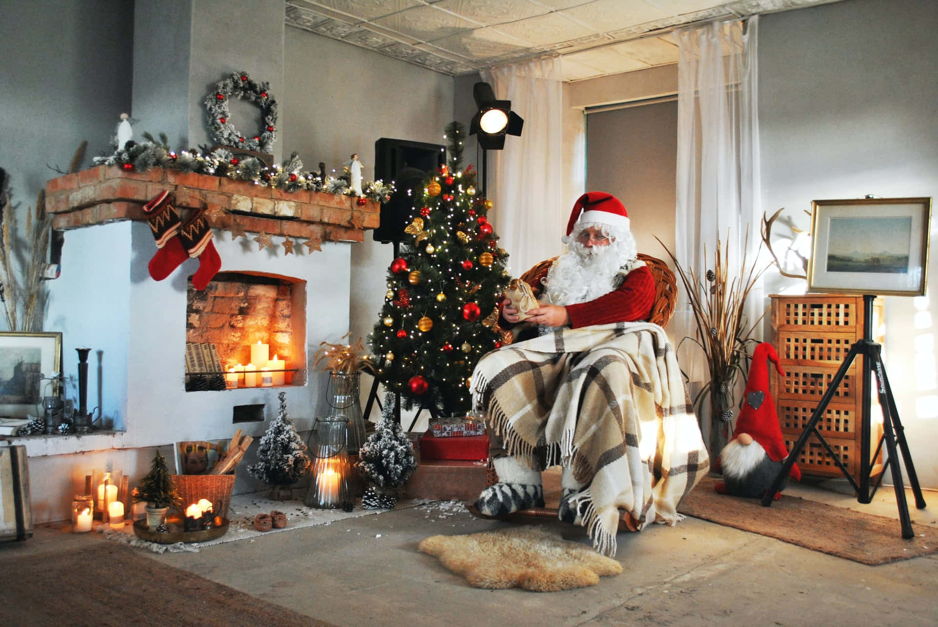 Et helhjertet og hyggeligt Julemanden Jul Teams Baggrund.