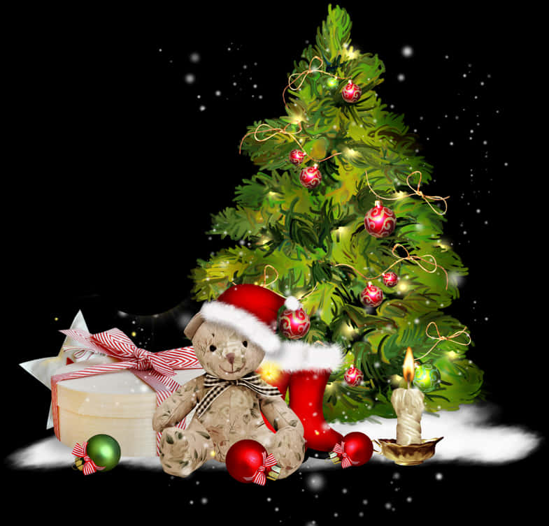 Christmas Teddy Bearand Tree PNG