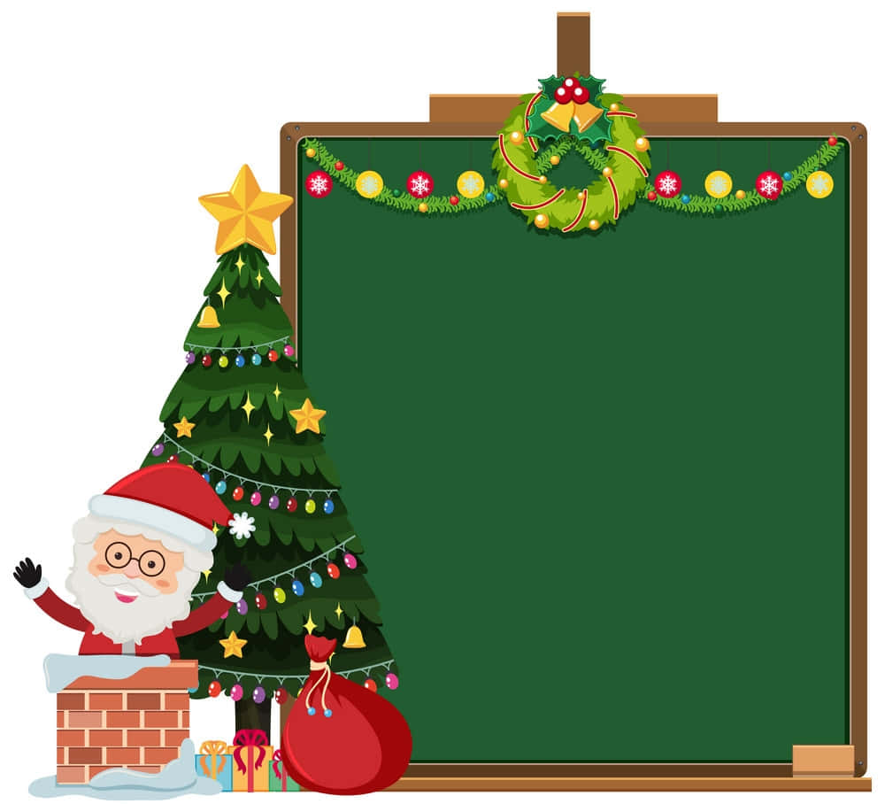 Christmas Theme Background With Santa Claus And Chalkboard