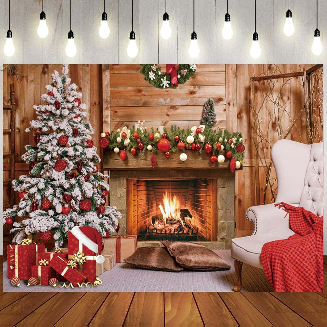 Cozy Christmas Theme Background Of Living Room Cabin Background