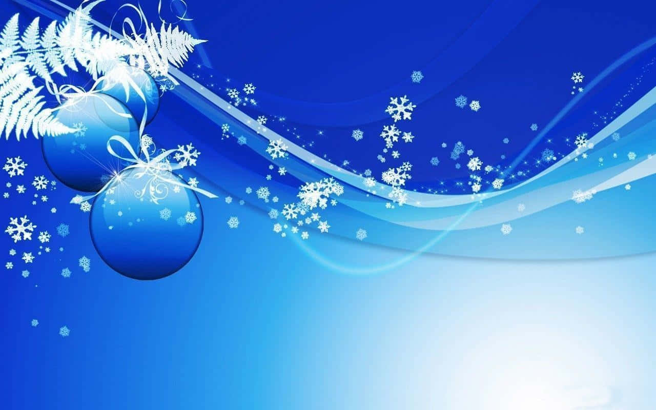 Fondode Pantalla Temático De Navidad Con Adornos Azules Y Copos De Nieve.