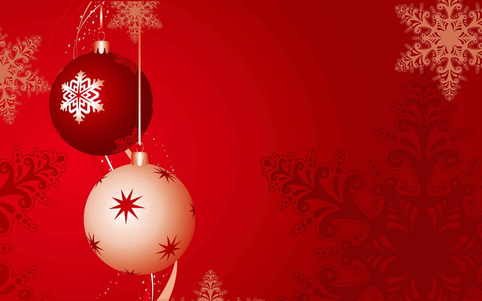 Red Christmas Theme Background With Ornaments And Snowflakes