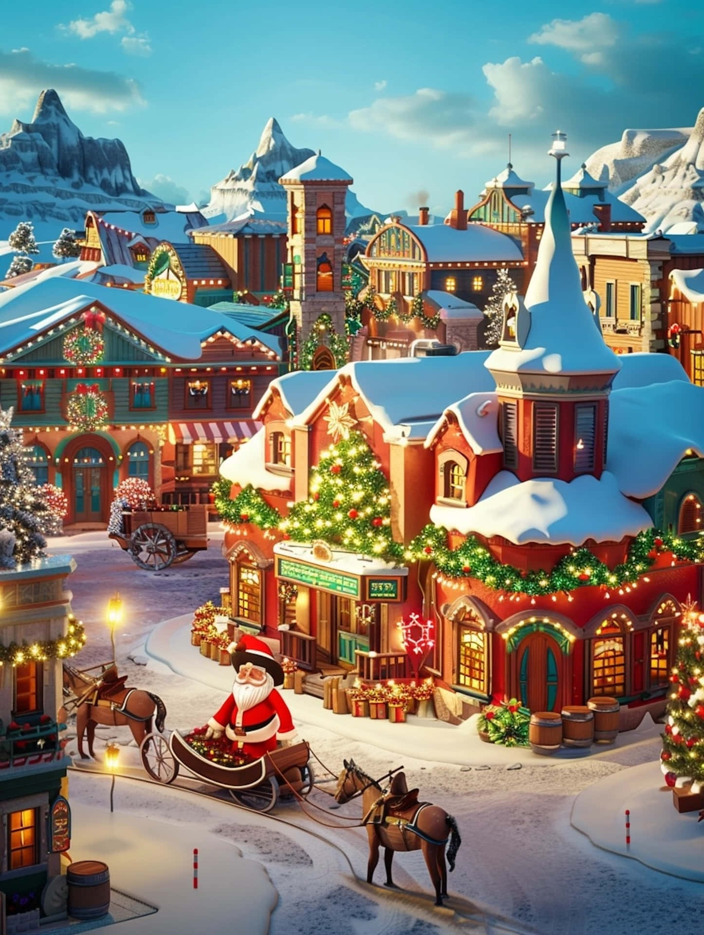 Christmas Town Santa Sleigh Scene.jpg Wallpaper