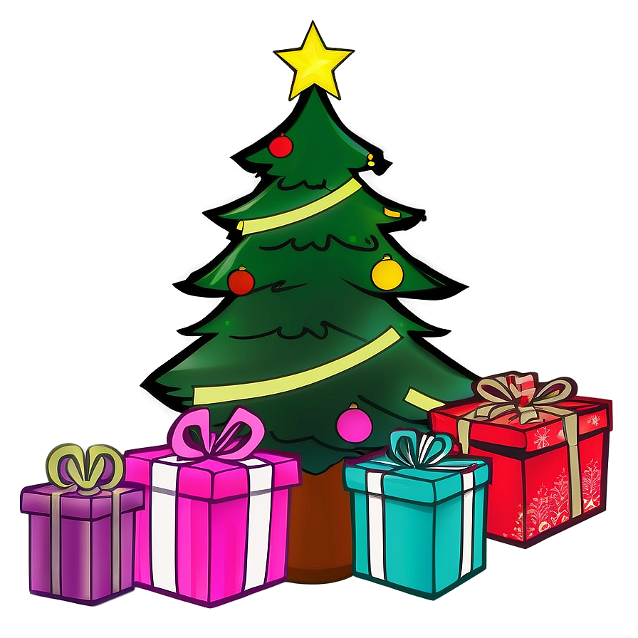 Christmas Tree And Presents Outline Png 06132024 PNG