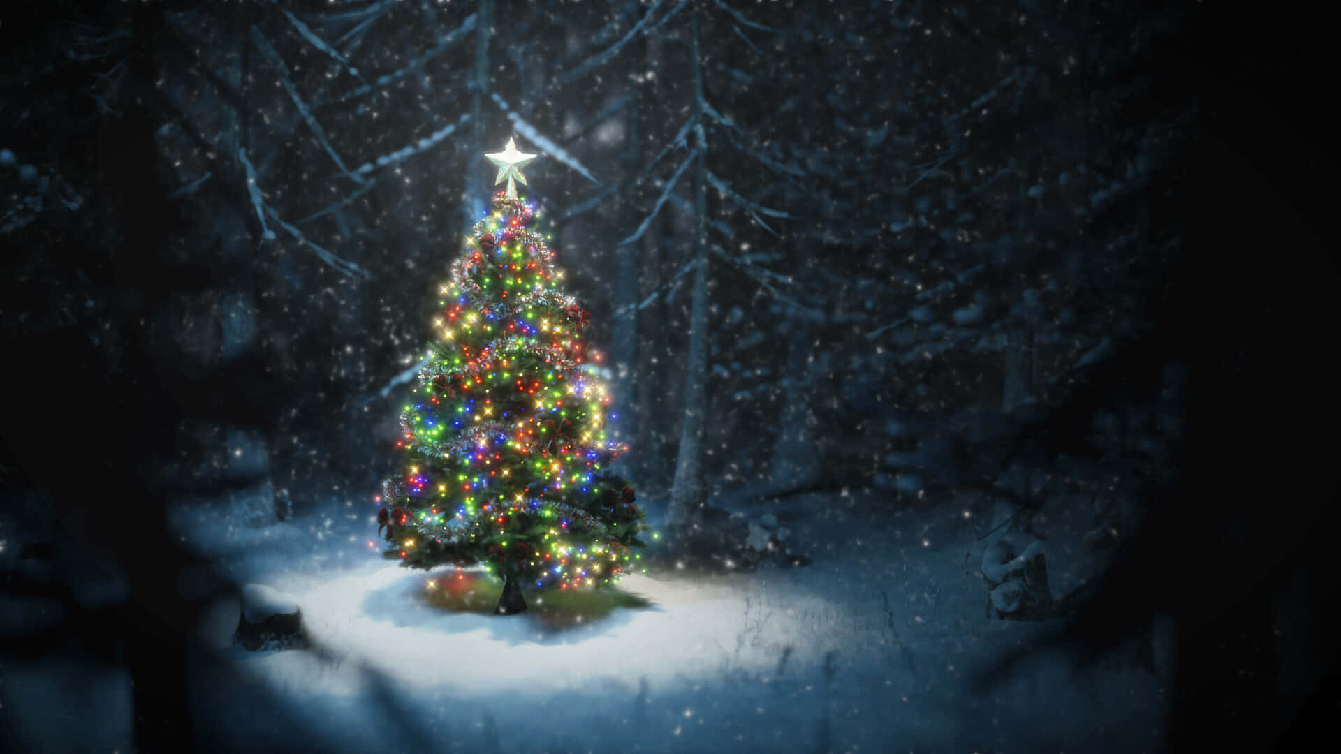 Imagende Un Árbol De Navidad Con Decoraciones Y Luces.