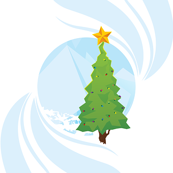 Christmas Tree Cartoon Swirl Background PNG