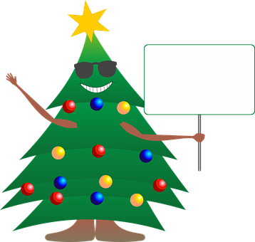 Christmas Tree Character Holding Sign PNG