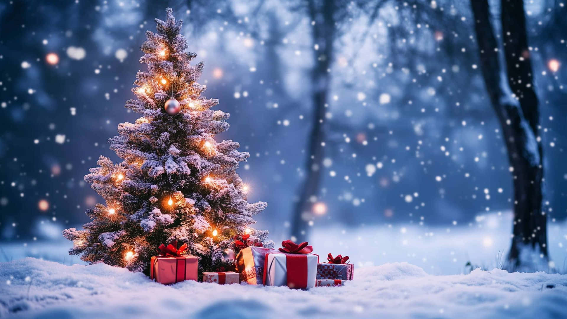 Christmas Tree In Snow Wallpaper