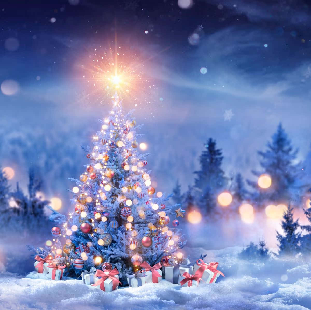 Christmas Tree In Snow Wallpaper