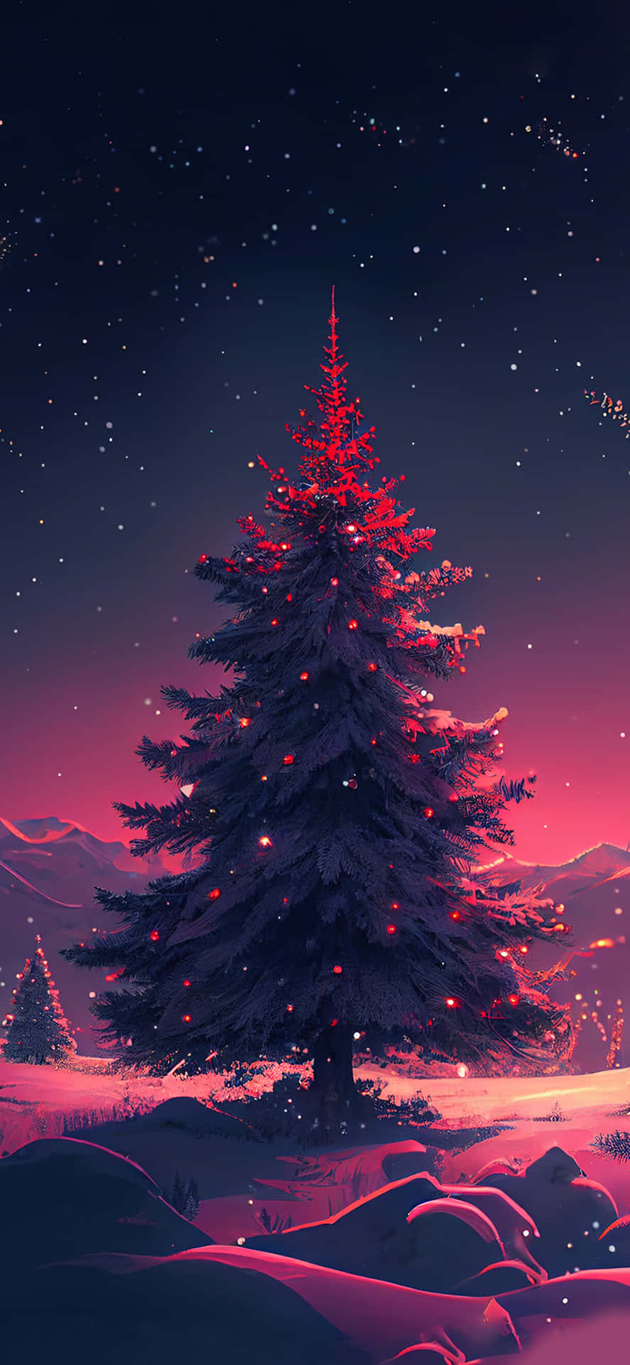 Christmas Tree Winter Nighti Phone Wallpaper Wallpaper